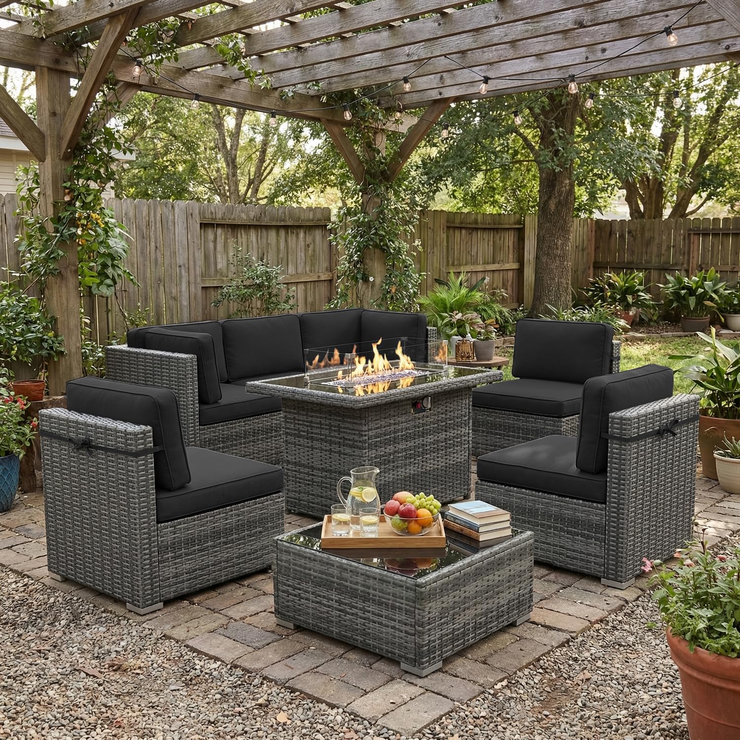 Outdoor Furniture Set With Fire Pit - 8 Piece Patio Furniture Set with