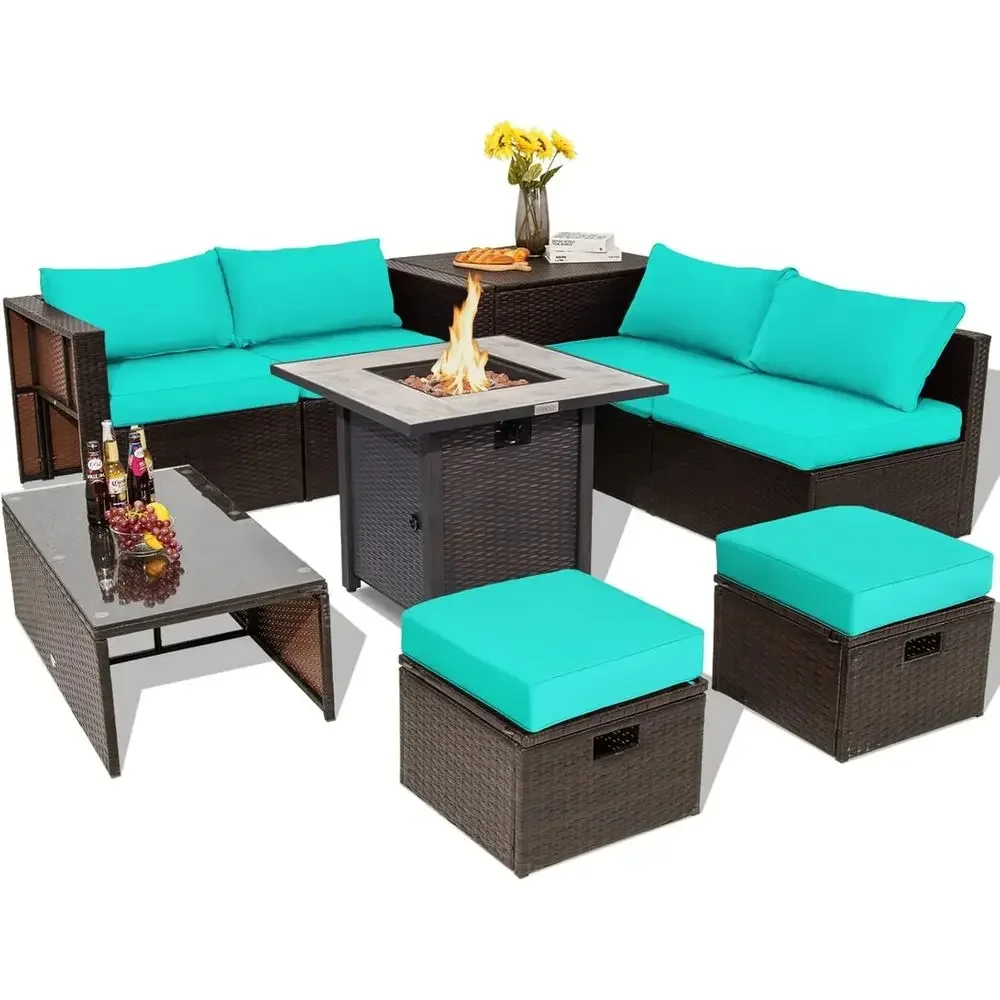 Outdoor Furniture Set With Fire Pit - 9-Piece Outdoor Patio Furniture Set with
