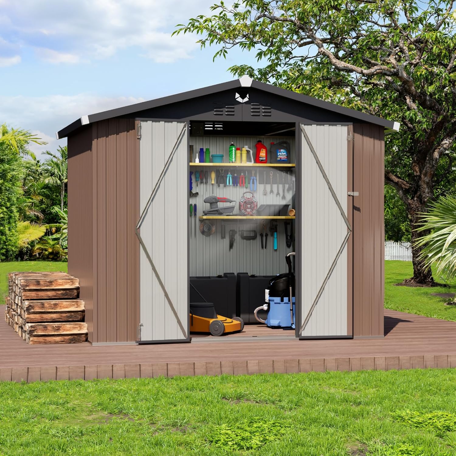 Outdoor Furniture Waterproof - Metal Storage Shed,Outdoor Storage Building 8x6,Large