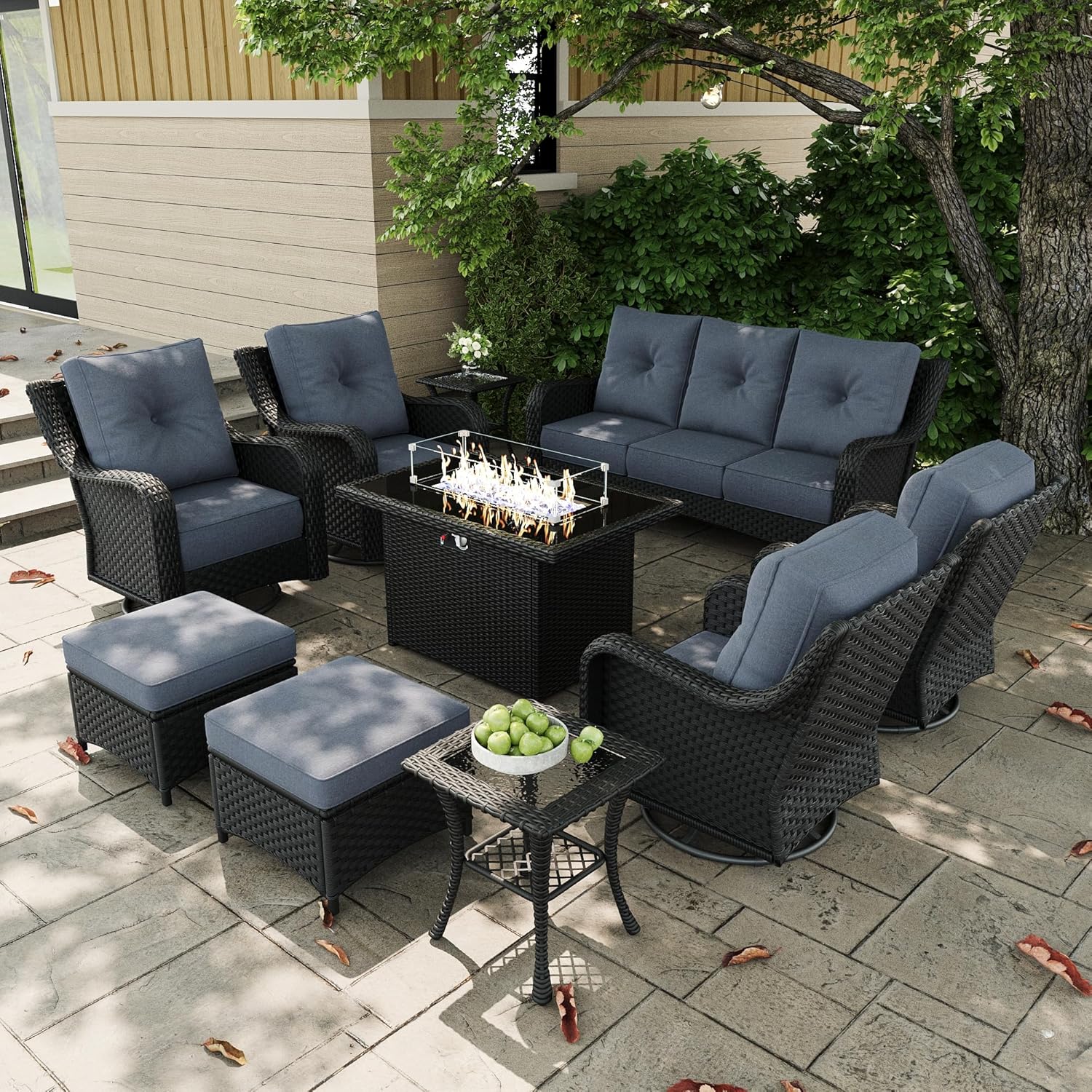 Outdoor Furniture Set With Fire Pit - 10 Pieces Outdoor Patio Furniture Sets