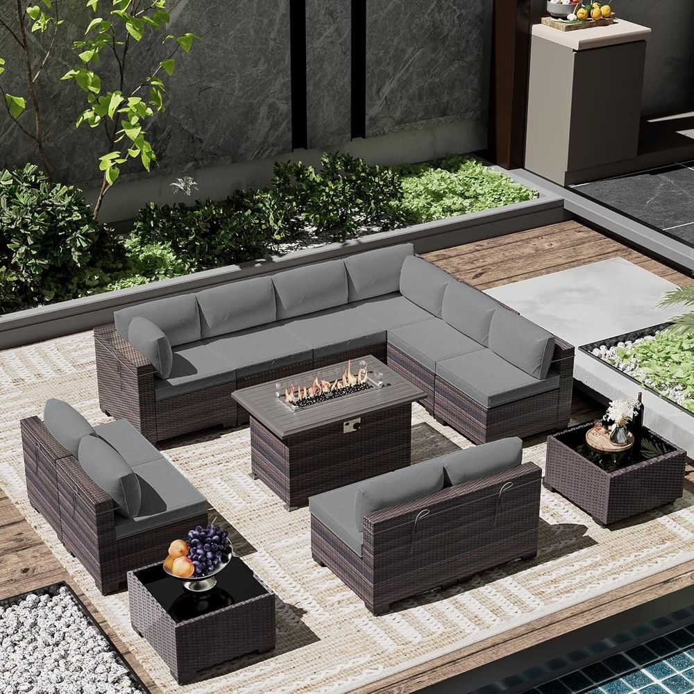 Outdoor Furniture Set With Fire Pit - 13-Piece Outdoor Sectional Patio Furniture Set