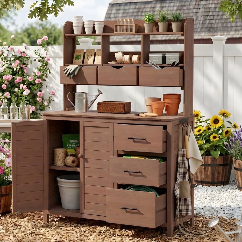 Outdoor Furniture Kitchener - TOPMAX Farmhouse Patio Potting Bench 44.6''x19.5''