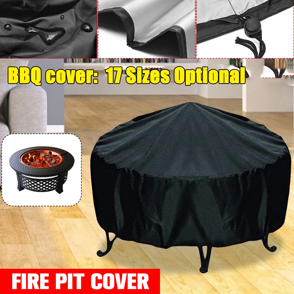 Outdoor Furniture Weatherproof - Waterproof Patio Fire Pit Cover Black