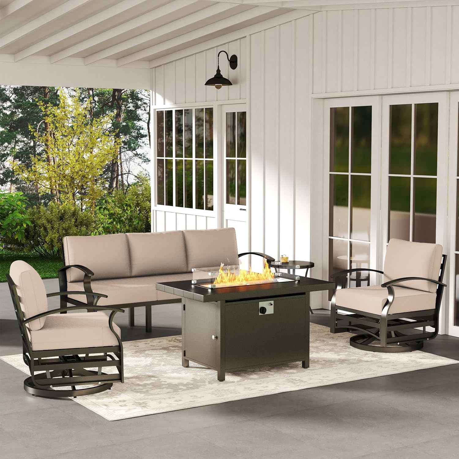 5-seat Aluminum Patio Sectiona - Outdoor Furniture Set With Fire Pit avis et prix