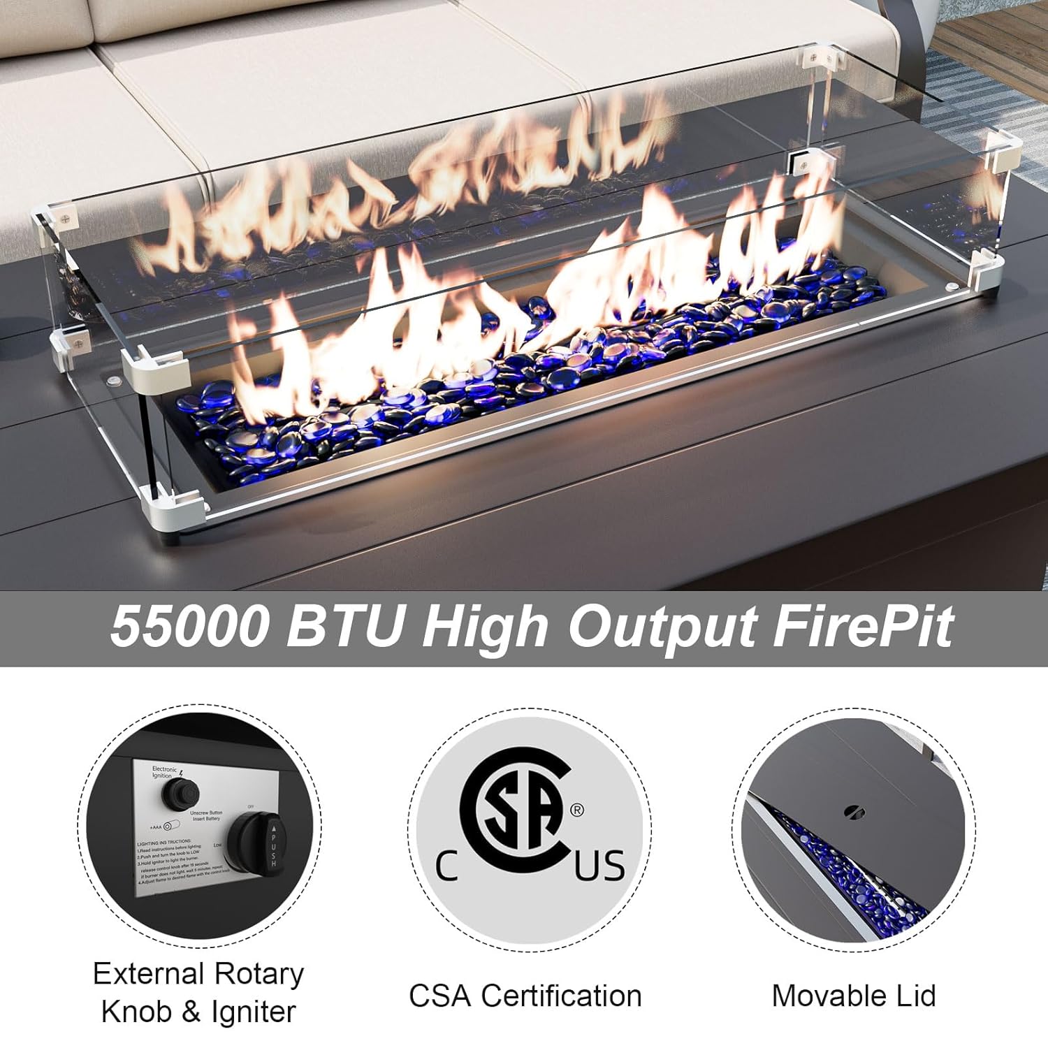5-seat Aluminum Patio Sectiona - Outdoor Furniture Set With Fire Pit avis et prix