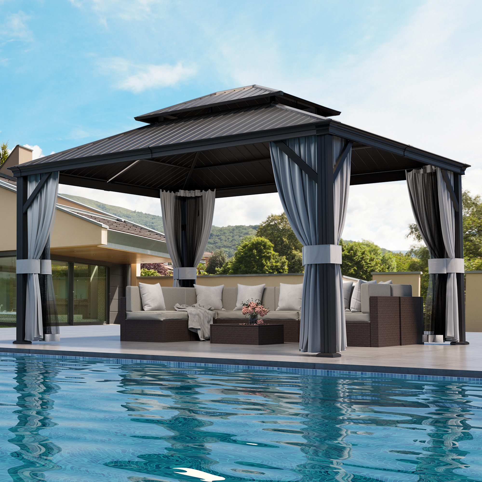 12'x14' Hardtop Gazebo Aluminu - Outdoor Furniture Gazebo avis et prix