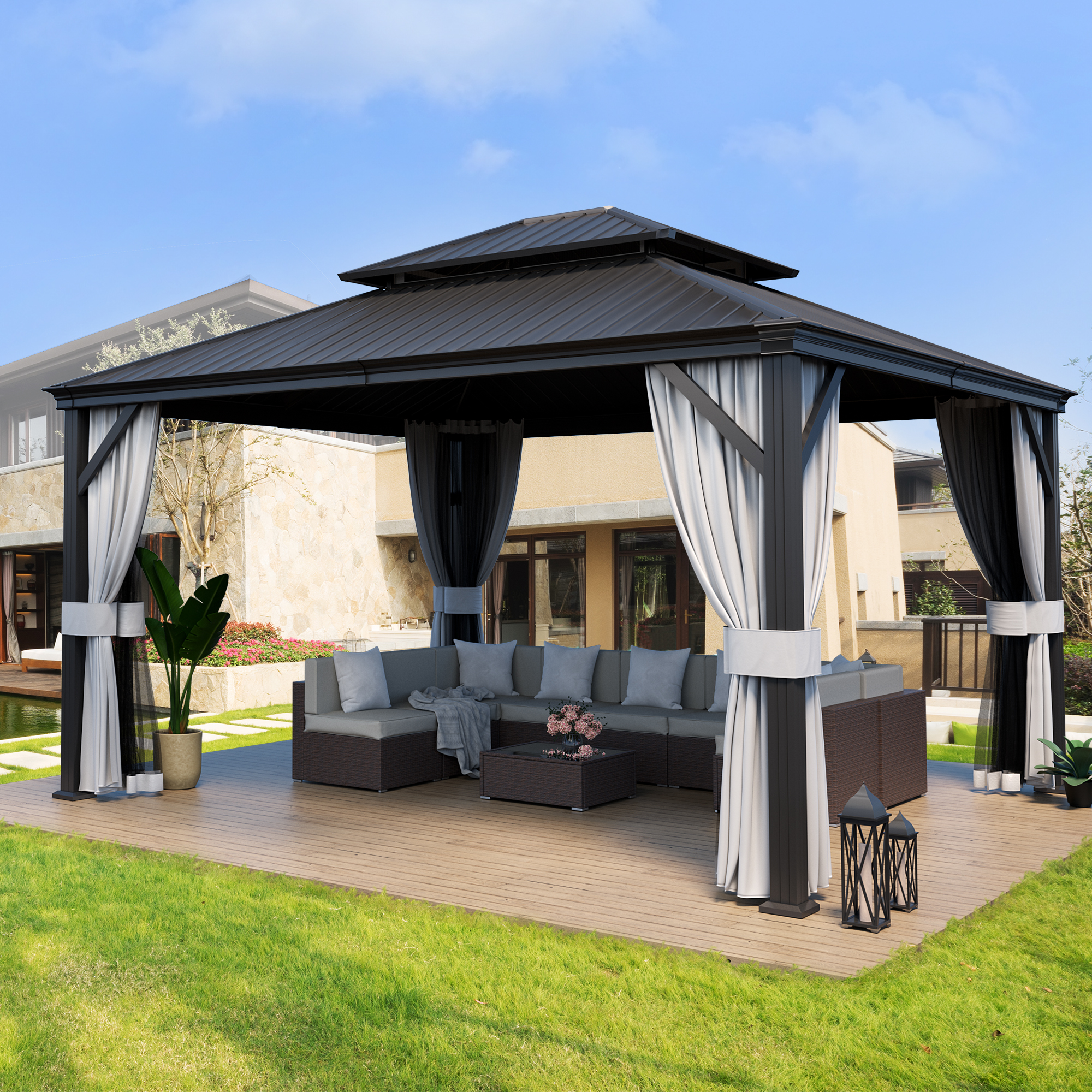 12'x14' Hardtop Gazebo Aluminu - Outdoor Furniture Gazebo avis et prix