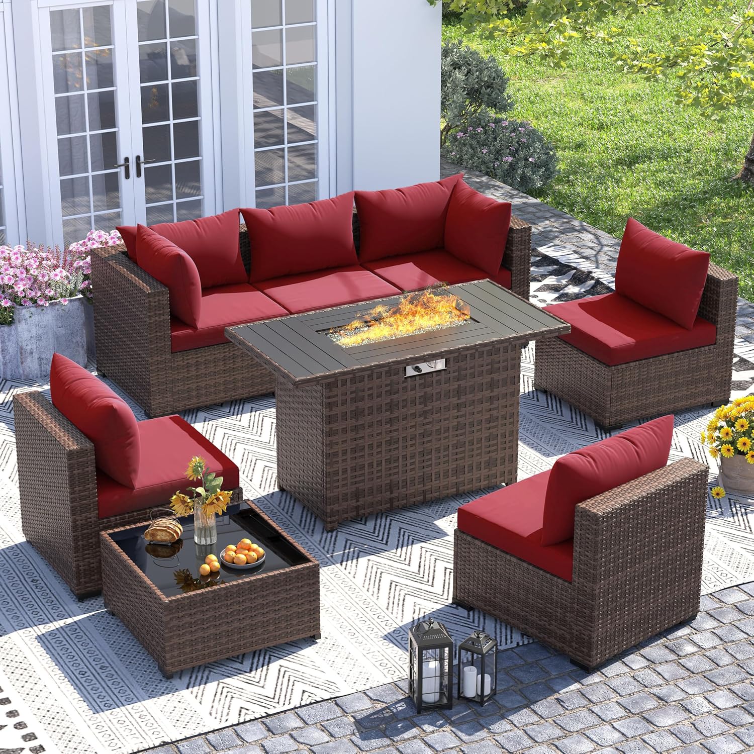 8pc All-Weather Wicker Section - Outdoor Furniture Set With Fire Pit avis et prix