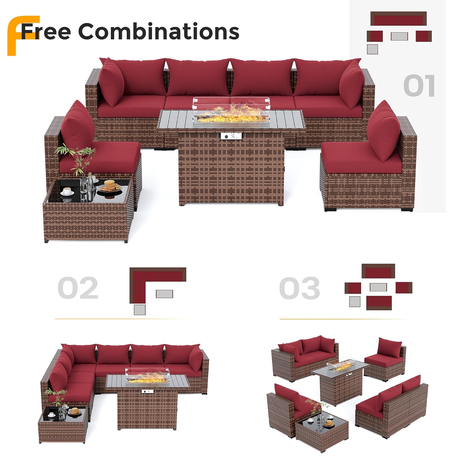 8pc All-Weather Wicker Section - Outdoor Furniture Set With Fire Pit avis et prix