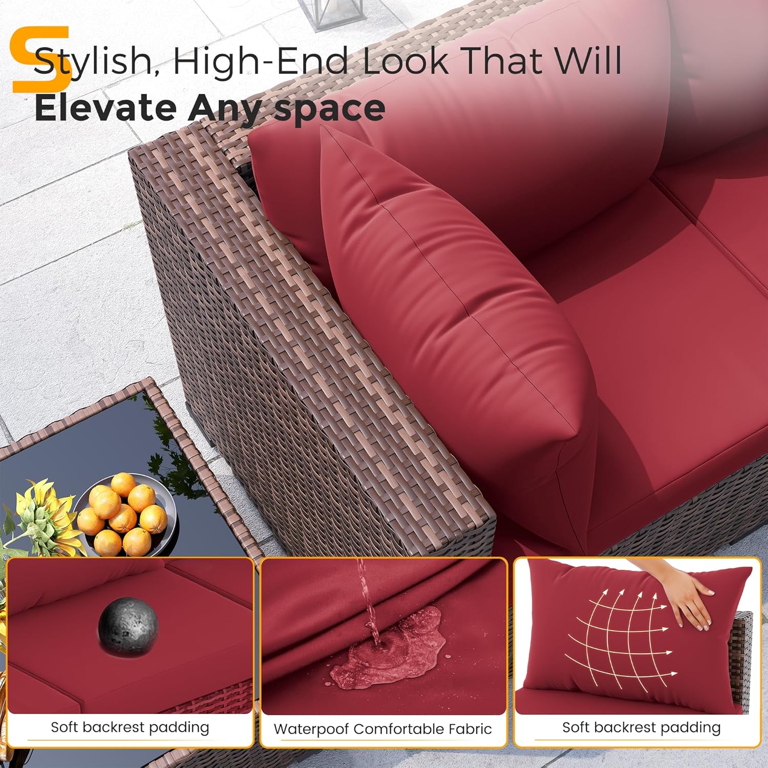 8pc All-Weather Wicker Section - Outdoor Furniture Set With Fire Pit avis et prix