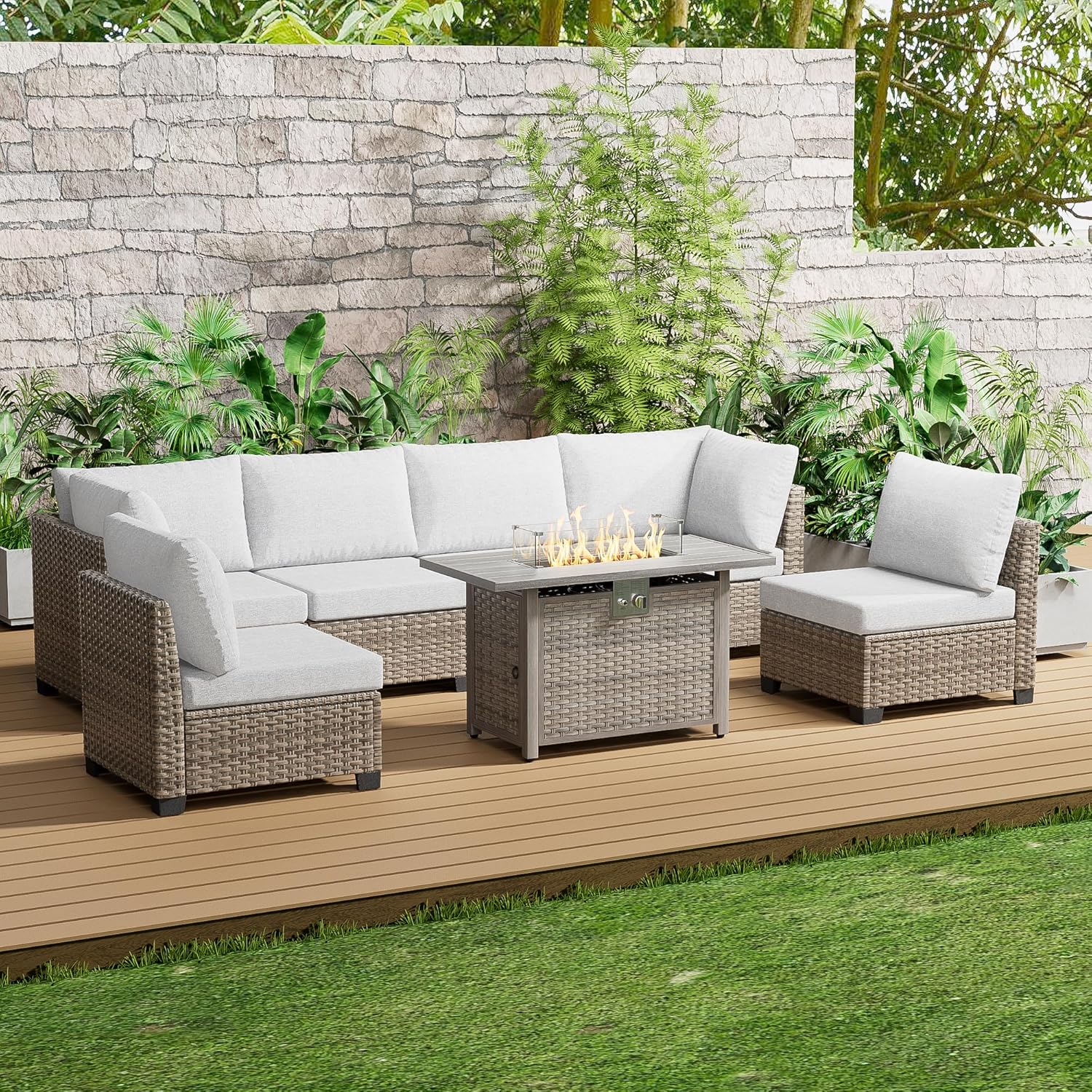 7 Piece Outdoor Sectional Sofa - Outdoor Furniture Set With Fire Pit avis et prix