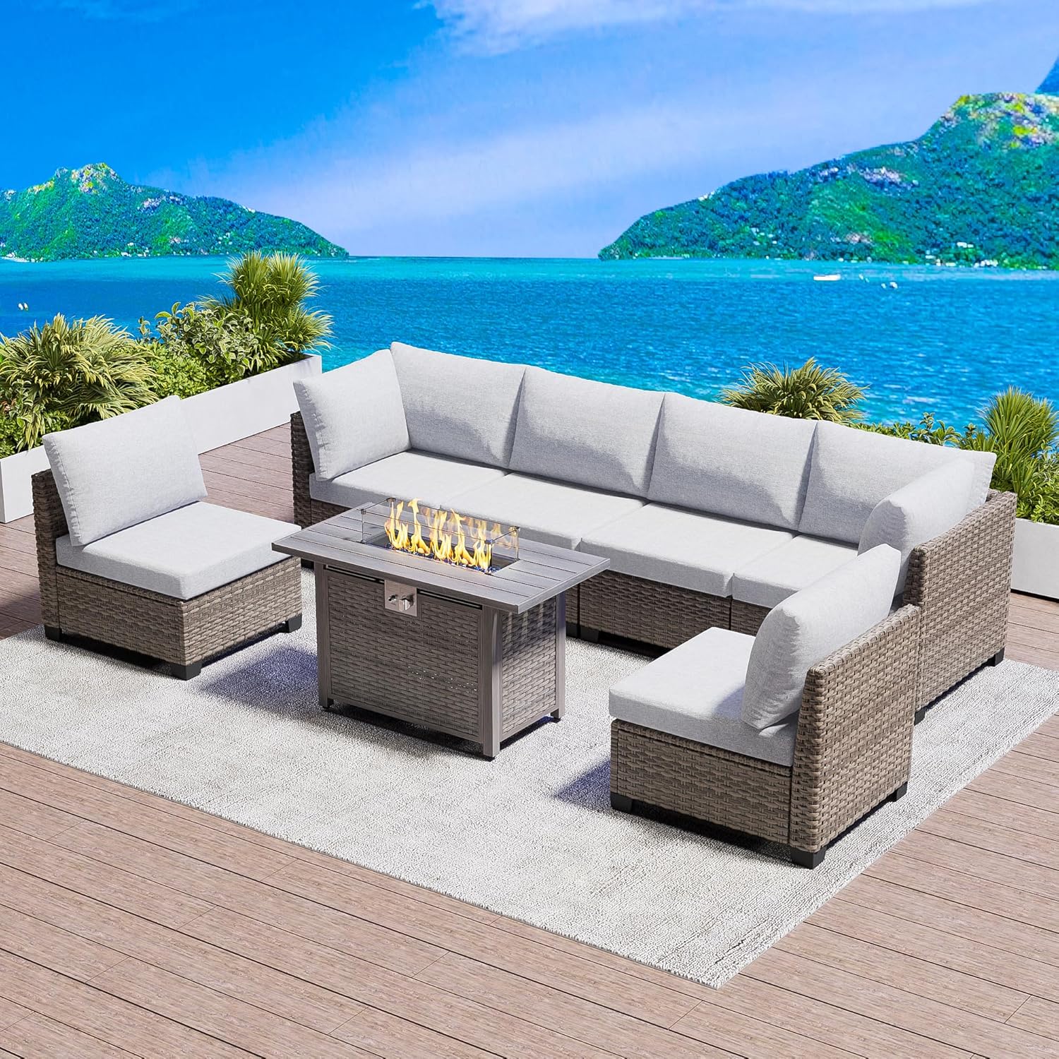 7 Piece Outdoor Sectional Sofa - Outdoor Furniture Set With Fire Pit avis et prix