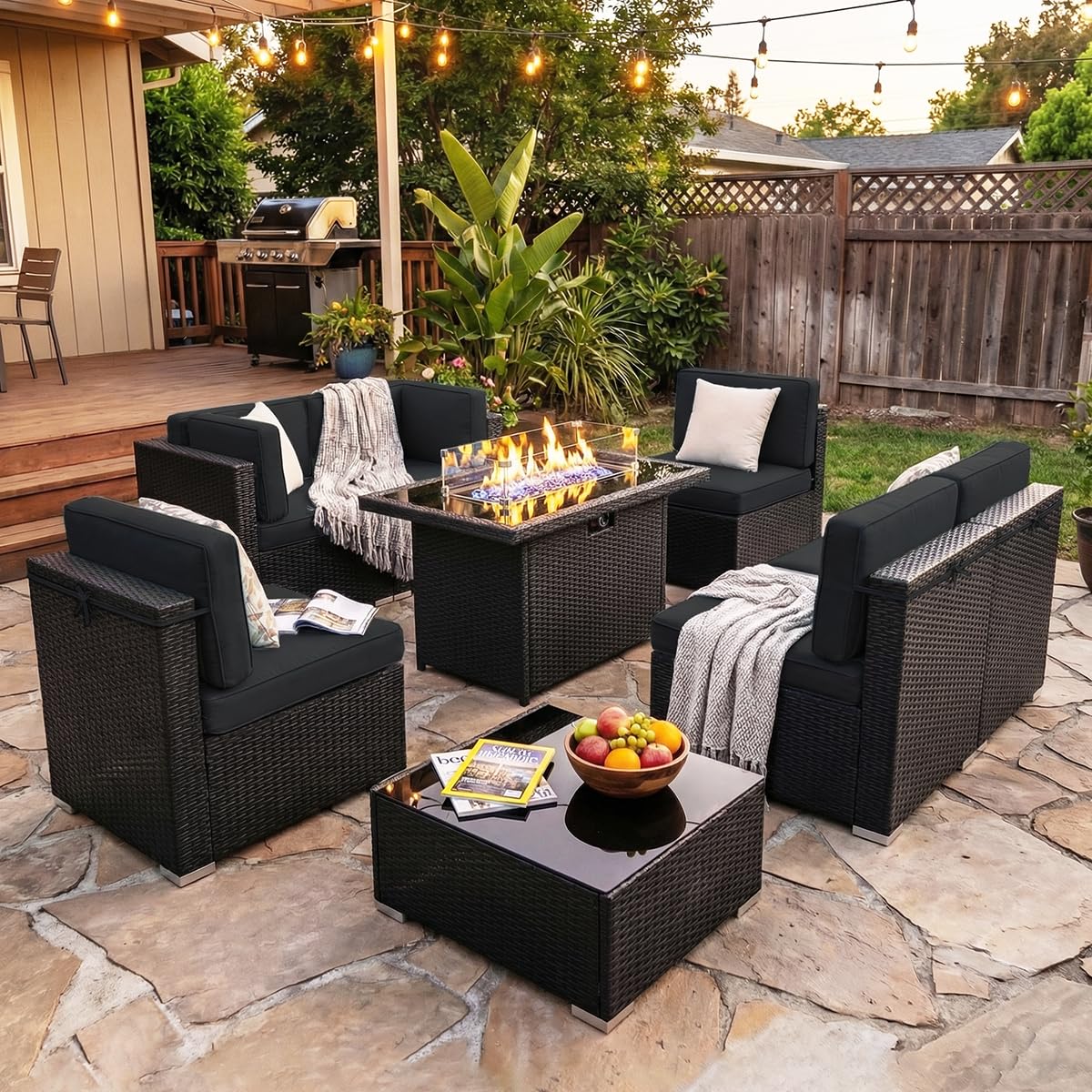 8 Pieces Patio Furniture Set w - Outdoor Furniture Set With Fire Pit avis et prix