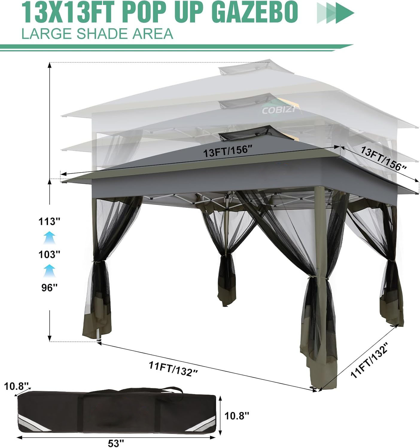 13x13ft Gazebo Pop Up Canopy T - Outdoor Furniture Gazebo avis et prix