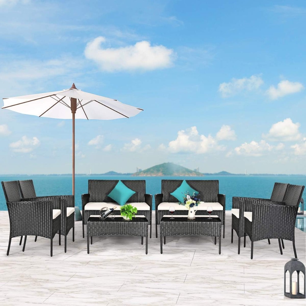 8 Pieces Patio Rattan Furnitur - Outdoor Furniture Bali avis et prix