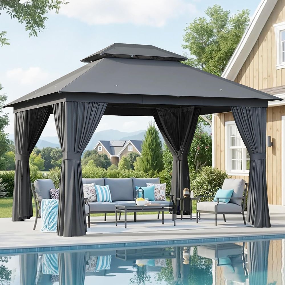 10x12 Heavy-Duty Metal Gazebo  - Outdoor Furniture Gazebo avis et prix