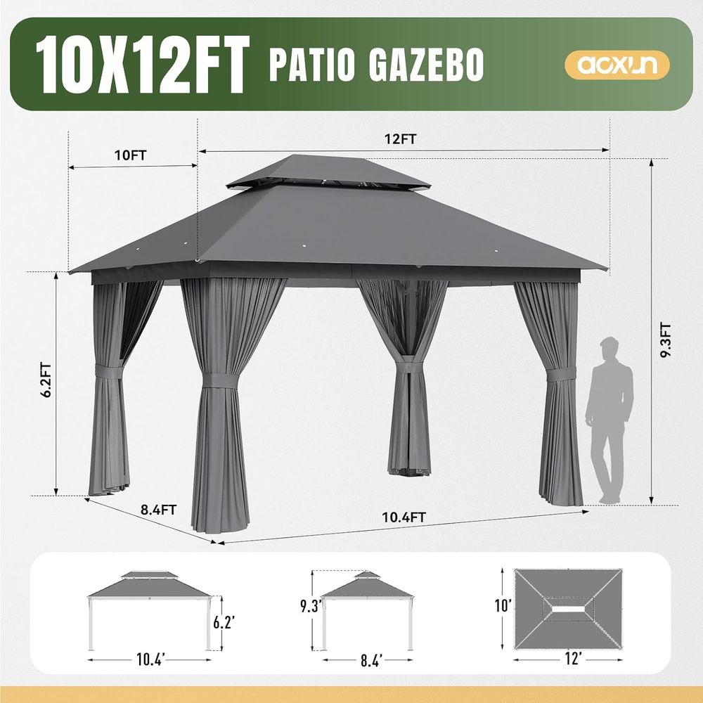 10x12 Heavy-Duty Metal Gazebo  - Outdoor Furniture Gazebo avis et prix