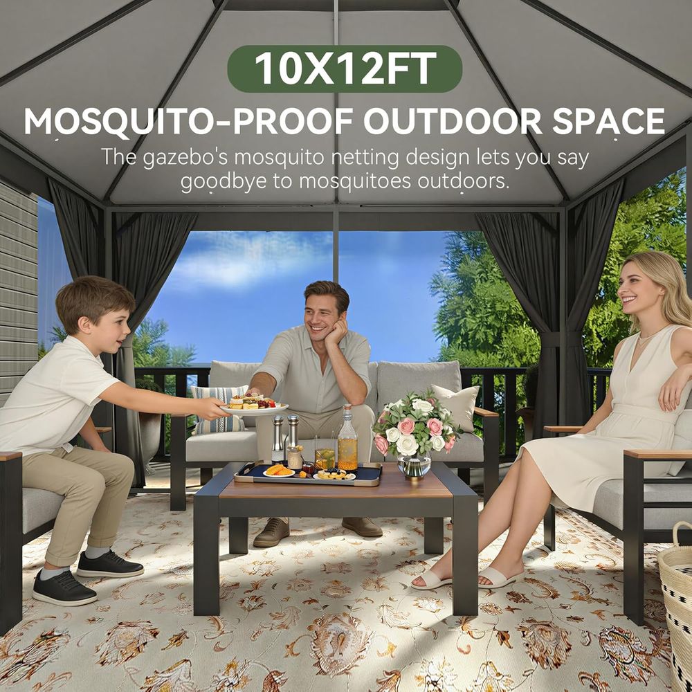 10x12 Heavy-Duty Metal Gazebo  - Outdoor Furniture Gazebo avis et prix