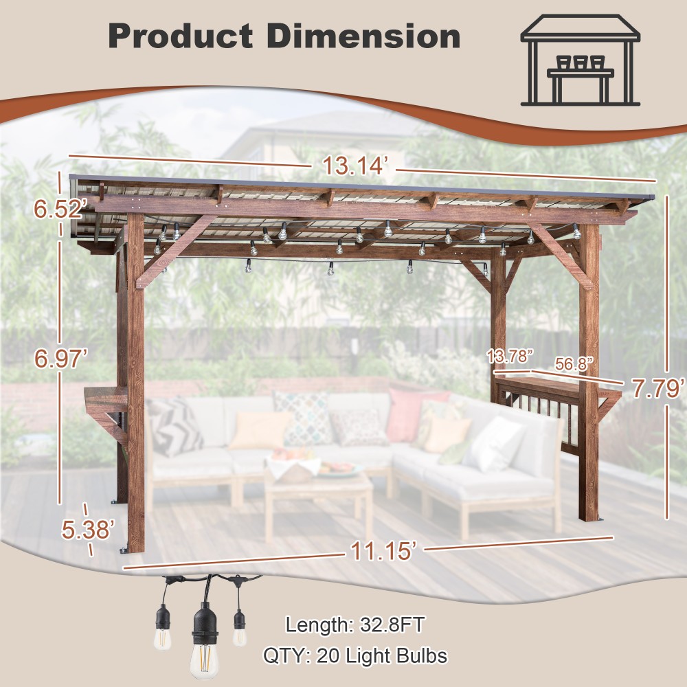 ！@13' X 6.5' Modern Wooden Per - Outdoor Furniture Gazebo avis et prix