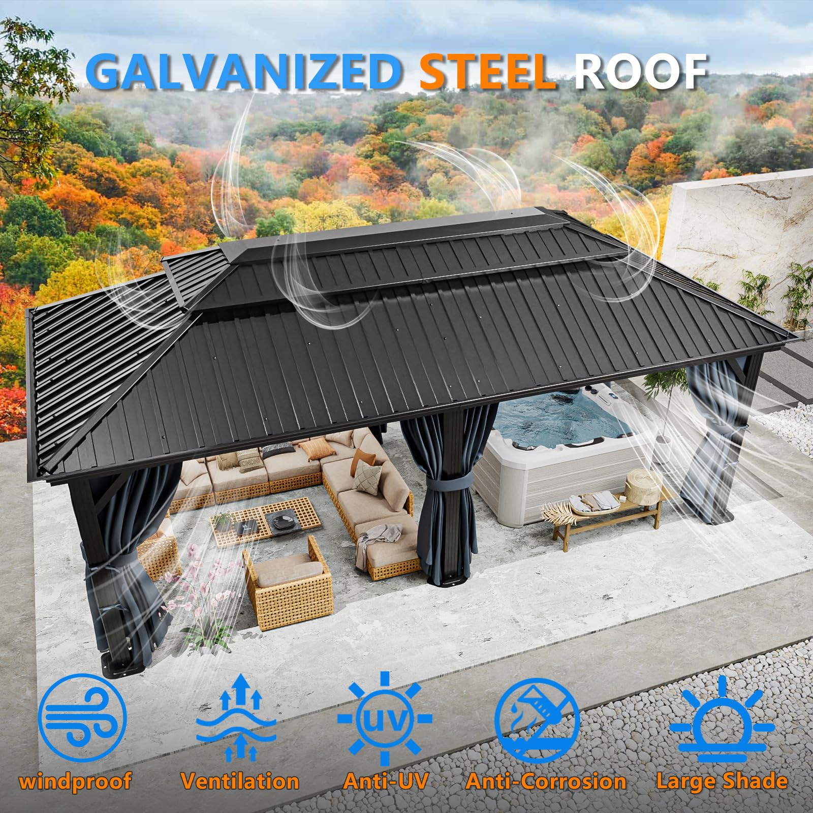 12×20 Hardtop Gazebo with Meta - Outdoor Furniture Gazebo avis et prix