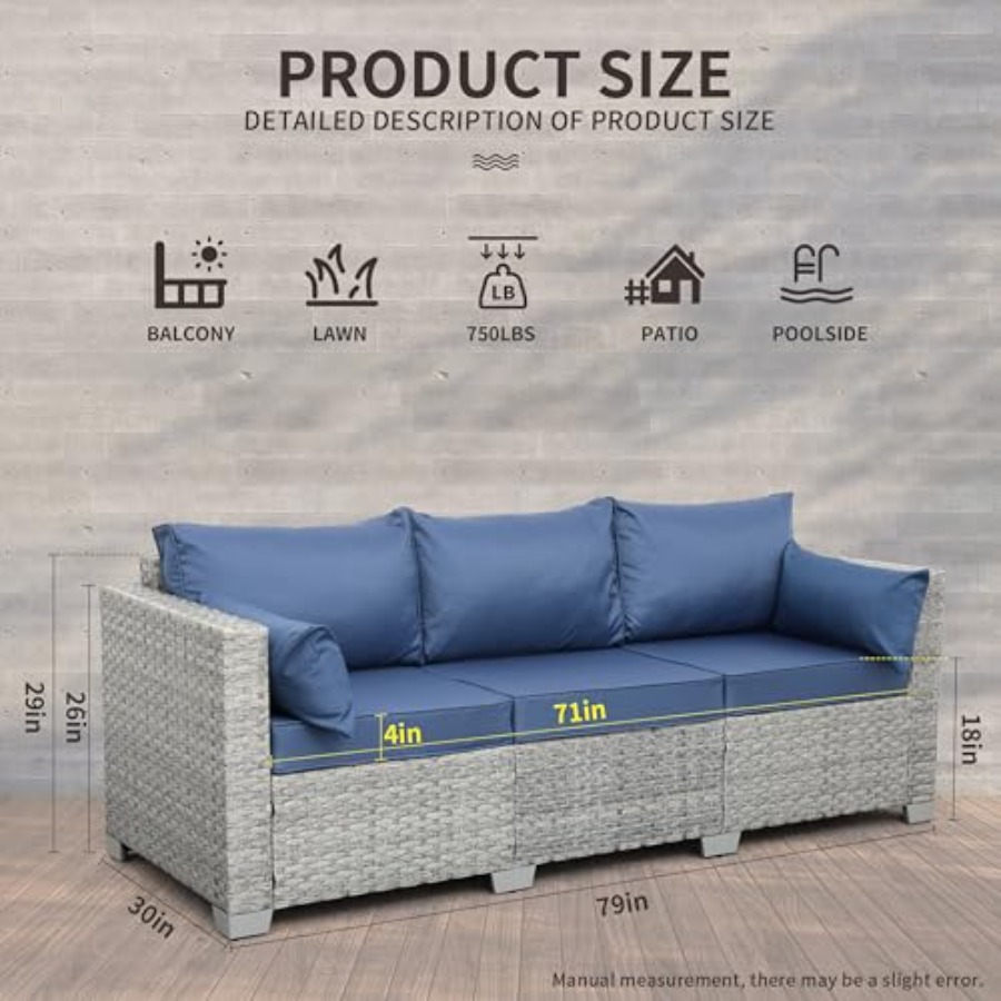 Outdoor Couch 3 Seater Wicker  - Outdoor Furniture In avis et prix