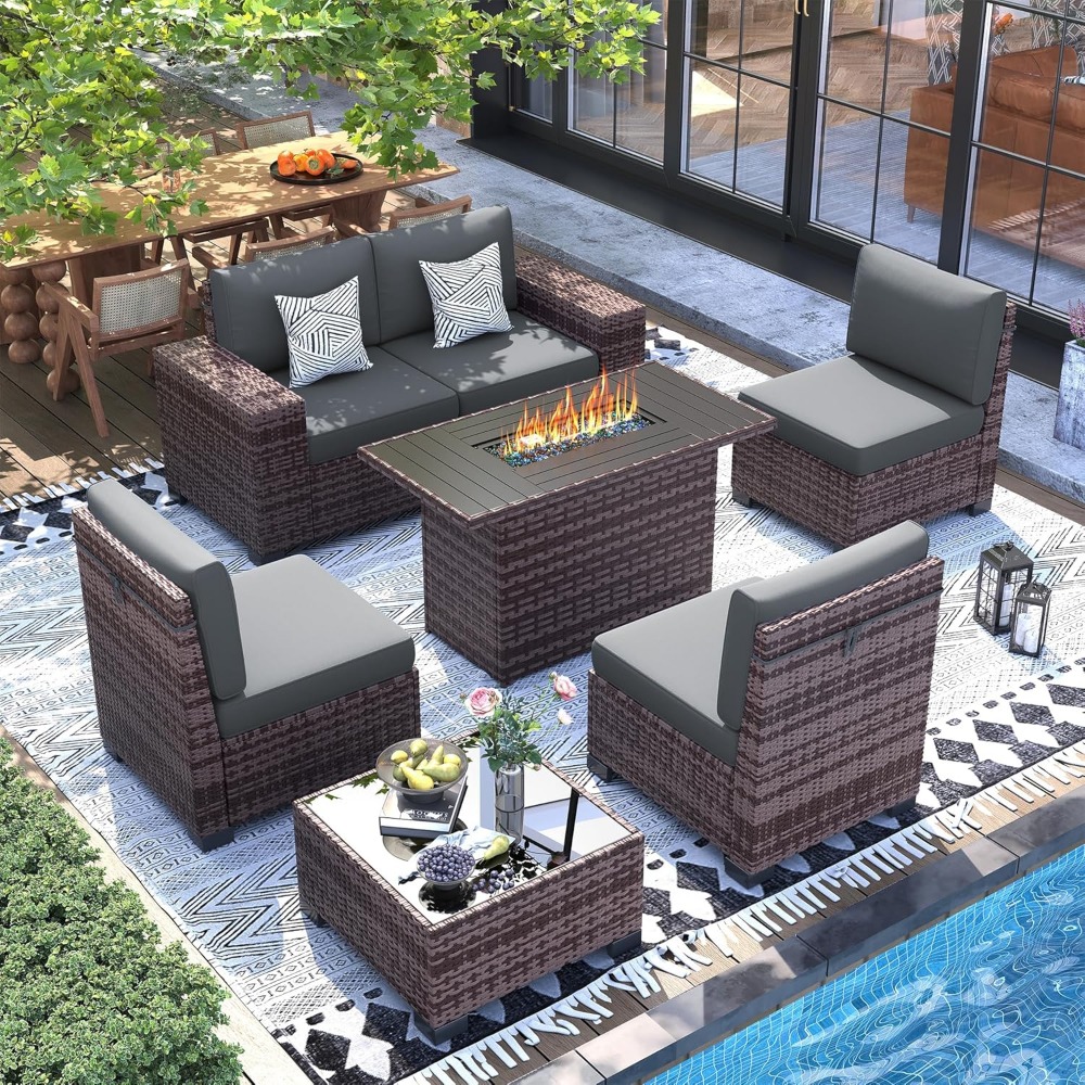 Sectional Sofa Set with Fire P - Outdoor Furniture Set With Fire Pit avis et prix