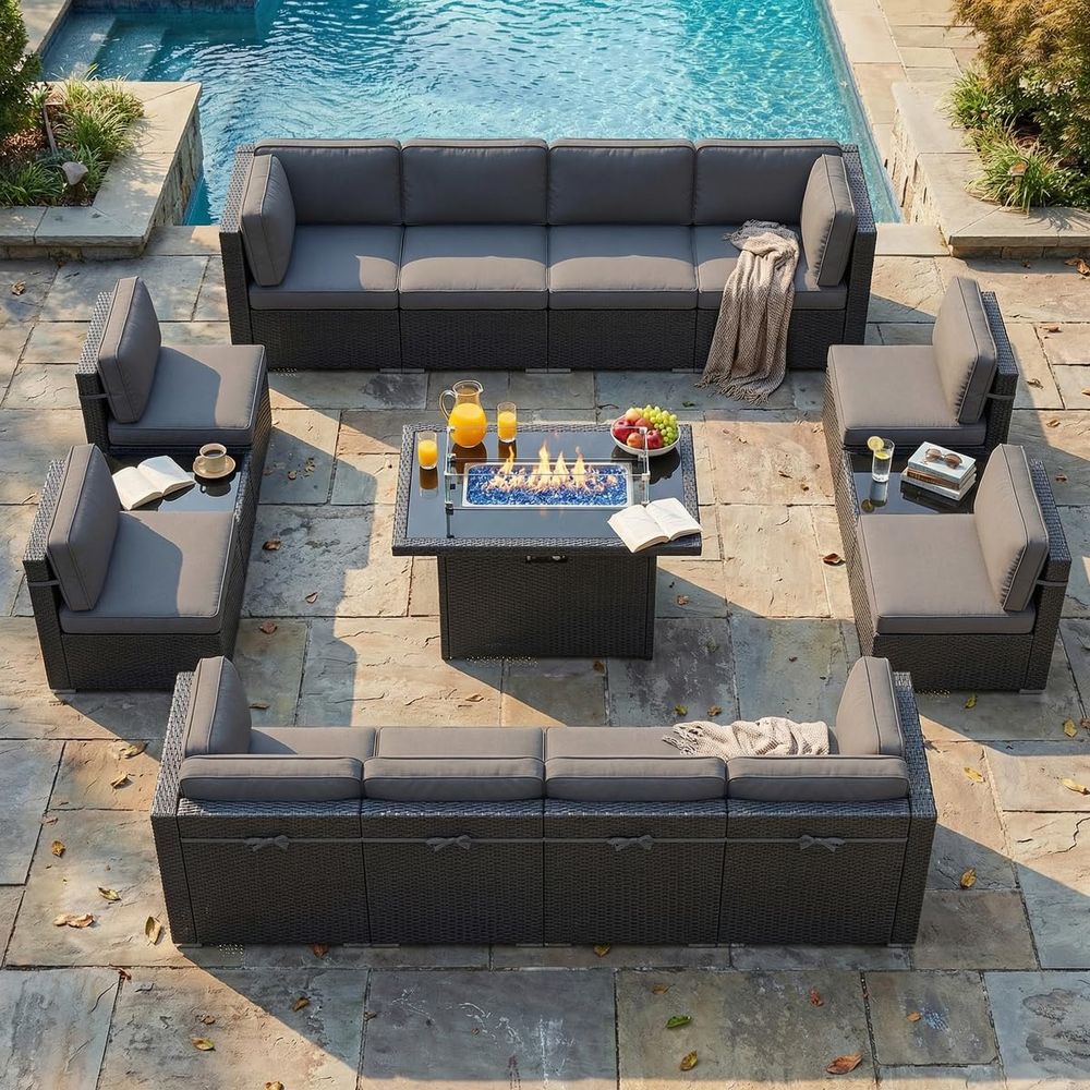 15 Piece Patio Furniture Set w - Outdoor Furniture Set With Fire Pit avis et prix